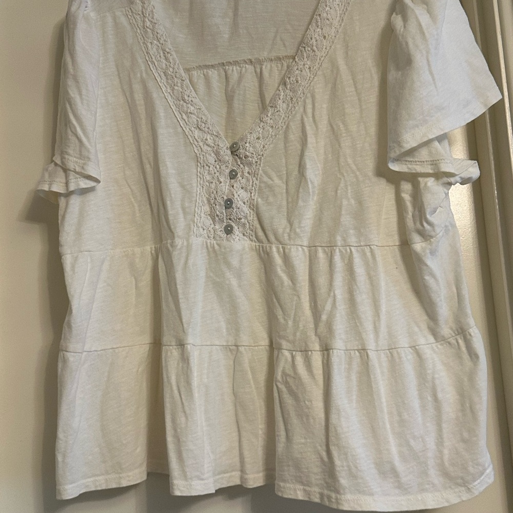 Lucky Brand White Lace Trimmed Women's Top